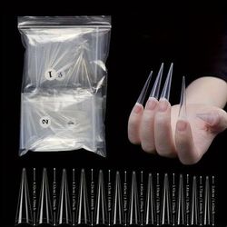 TEMU 504 Pcs Bagged Pointed Stiletto False Nails Xxl Long Sharp Ends Full Cover Nail Tips Set, Acrylic Nail Art, Clear Plain Design, Extra Long For Customized Looks