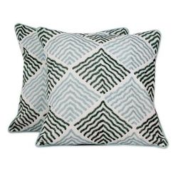 Cotton cushion covers, 'Jade Vibrations' (pair)