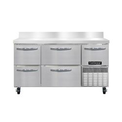 Continental FA60SNBS-D 60"W Worktop Freezer w/ 3 Sections, 3 Door, 3 Drawers, 115v, Stainless Steel