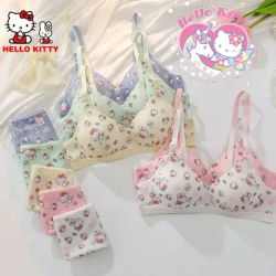 Hello Kitty Underwear Set Kawaii Cartoon Girls reggiseno Sexy No Wire Push Up donna sport reggiseno