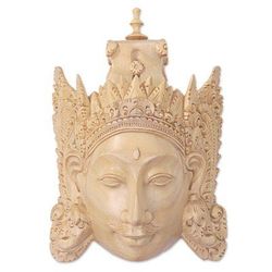 Rama,'Hand Carved Wood Mask of Rama Floral Motif from Indonesia'