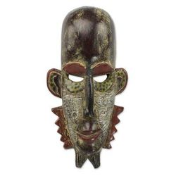 Wambi Beckons,'Sese Wood and Embossed Aluminum African Mask from Ghana'