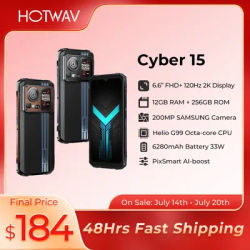 HOTWAV Cyber 15 Rugged Phone 200MP PixSmart G99 6.6'' FHD+ 120Hz 2K Smartphone 24(12+12)GB 256GB Ultra-thin Mobile Phone