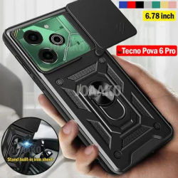 Armor Funda for Tecno Pova 6 Pro 6.78" Case Slide Camera Ring Stand Protection Cover for Tecno Pova