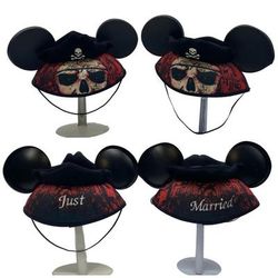 Disney Accessories | Disney Parks Pirates Of The Caribbean " Just Married " Embroidered Ear Hat Set | Color: Black | Size: O/S