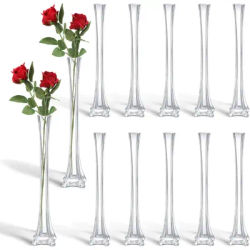 12 PCs 16 Inch Eiffel Tower Vase Bulk Flute Glass Vases Tall Long Skinny Vase Base for Wedding