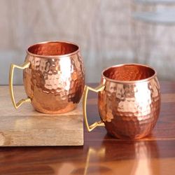 Tavern Style,'Pair of Handcrafted Copper and Brass Mugs from India'