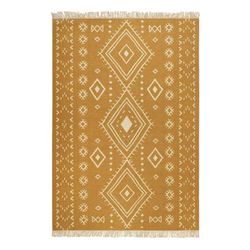 Tappeto etnico piatto lana e cotone Giallo senape 80x150
