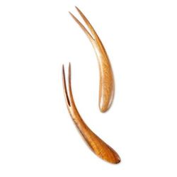 Fruit Forks,'Set of 4 Wooden Reusable Fruit Fork Utensils from India'