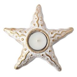 Starfish Serenade,'Gold Whitewash Starfish Pair of Tealight Candle Holders'