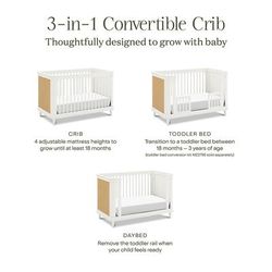 Namesake Marin w/ Cane 3-in-1 Convertible Crib - Warm White / Honey Cane