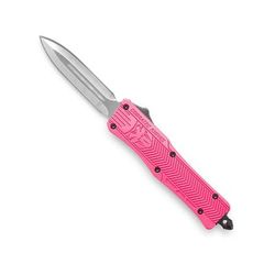 CobraTec Knives CTK-1 Small Automatic Folding Knife w/Glass Breaker 2.75in D2 Steel Blade Dagger Plain Blade Pink Aluminum Handle SPKCTK1SDAGNS