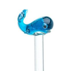 Cheerful Blue Whale,'Mexican Recycled Glass Cocktail Stirrer with Blue Whale'