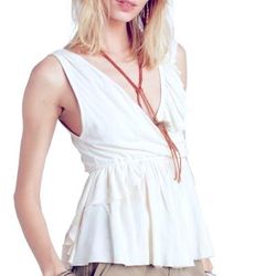 Free People Tops | Free People Float Away Asymmetrical Faux Wrap Ruffle Top Ivory | Color: White | Size: S