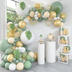 Guirlande de ballons vert en arc, Kit de fête Safari dans la Jungle, décor de fête d'anniversaire, réception-cadeau pour bébé pour enfants, Ballons en Latex pour mariage sauvage