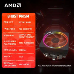 AMD Ryzen Original Heat Sink Wraith Spire/Prism/Stealth Ghost Prism RGB Heat Sink Ghost Prism (RGB Copper Bottom with Light) New