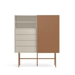 Credenza 4 cassetti anta scorrevole ripiani a vista sabbia 120x140 cm