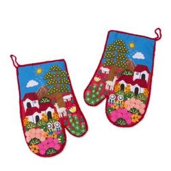 Andean Nature,'Patchwork Cotton Blend Decorative Oven Mitts (Pair)'