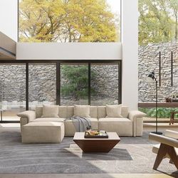 115.75" Curved Arm Modular Sofa with Ottoman, Deep Seat Couch, Anti-scratch and Water-proof Fabric, Living Room Sofa, Beige
