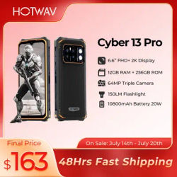 HOTWAV Cyber 13 Pro Rugged Smartphone 150LM Flashlight 20GB+256GB 6.6'' FHD+ 2K Display MobilePhone 10800mAh 64MP Cellphone
