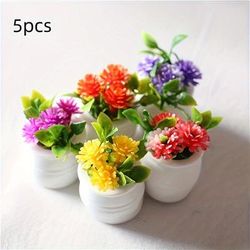 TEMU Dollhouse Miniature Simulation Colorful Floral Plants Potted Plants With Micro Landscape Ornaments