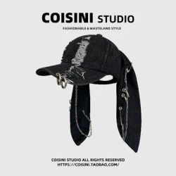 Niche Y2k oreilles de lapin Denim déchiré casquette de Baseball hommes et femmes personnalité foncée anneau en métal rue tendance réglable chapeau de sport
