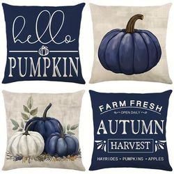 TEMU 4-pack Autumn Harvest Festival Throw Pillow Covers With Zipper Closure, Hand Wash Only, Contemporary Style Woven Polyester Printed Decorative Cushion Covers For Living Room