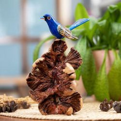 Celestial Bird,'Natural Benalu and Jempinis Wood Blue Bird Sculpture'
