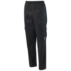 Winco UNF-11KXS Cargo Chef's Pants w/ Elastic Waist & Drawstring - Poly/Cotton, Black, X-Small