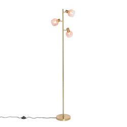 Lampada da terra Art Déco dorata vetro rosa 3 luci