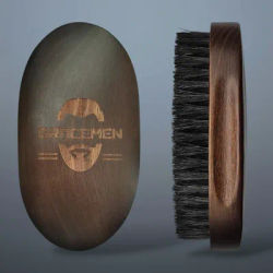 Gracemen Premium Dark Retro Beard Brush Oval Facial Brush for Men - 100 % Boar Bristle and Old-Styled Wooden Handle Hair Comb