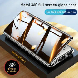 For Samsung Galaxy S25 S24 S23 S22 Ultra Plus Case 360° Double Sided Glass Anti Peeping Privacy Metal Magnetic Ultrathin Cover