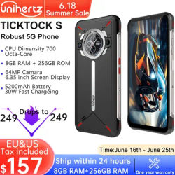 Unihertz Ticktock-S Slim Rugged 5G Smartphone 8GB 256GB Cell Phone 5200mAh Dual Screen Mobile Phone 64MP Camera Dimensity 700