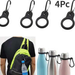4PCS Aluminum Sports Kettle Buckle Outdoor Carabiner Water Bottle Holder Rubber Buckles Hook Camping Hiking Tool
