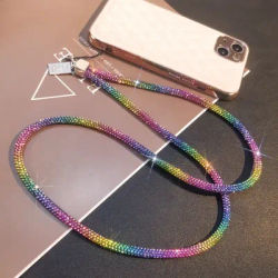 Full Diamond Pendant Phone Lanyard Short Wrist Style Rhinestone Pendant Universal Long Neck Strap Anti Loss Sling Clip
