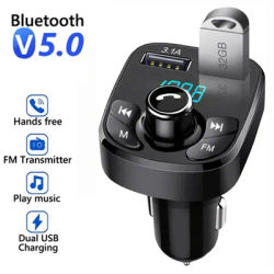 Transmetteur FM mains libres pour voiture, compatible Bluetooth 5.0, Kit de voiture, modulateur MP3, lecteur, récepteur Audio mains libres, 2 USB, chargeur rapide