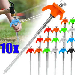 10/2Pcs Screw Anchor Tent Stakes 20CM Carbon Steel Tent Pegs Spike Hook Camping Tent Nail Spiral Type Canopy Stakes for Outdoor