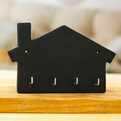 Homey Secrets at Night,'Minimalist House-Shaped Black Marble Key Rack'