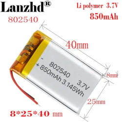 1-12pcs Li-Polymer Lithium Battery 3.7V Li Batteries With Pcb Protection For DVD PDA Camera Voice Recorder 40*25*8mm 850mAh