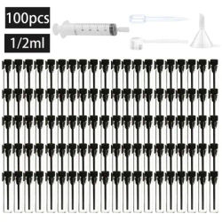 100/300PCS+4 accessories 1/2ml clear glass perfume bottle with 100 dropper bottles, 1 pipette, 1 funnel, 1 dispenser, 1 syringe