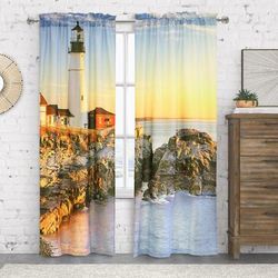 Photo Real Lighthouse Light Filtering Pole Top Curtain Pair by Habitat™ in Multi