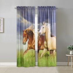 Photo Real Horses Light Filtering Pole Top Curtain Panel Pair by Habitat™ in Multi
