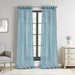 Wide Width Paloma Sheer Dual Header Curtain Panel by Habitat™ in Blue (Size 52" W 84" L)