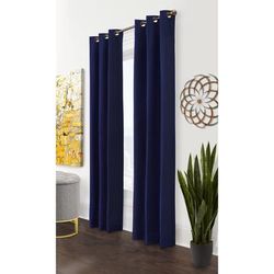 Wide Width Weathermate Room Darkening Grommet Curtain Panel Pair by Thermalogic in Navy (Size 80" W 84" L)