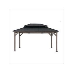 Sunjoy Group 12 x 16 Wooden 2-Tier Aluminum Hardtop Gazebo with Ceiling Hook (Black Roof)