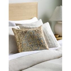 Behnam 20" Square Traditional Beige/Tan/Dark Brown/Blue/Mustard Outdoor Throw Pillow - Boutique Rugs