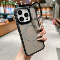 Magsafe Magnetic Lens Protection Holder Phone Case for iPhone 14 15 16 Pro Max Plus 11 12 13 Wireless Charge Acrylic Matte Cover
