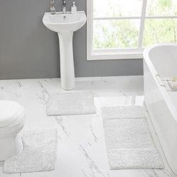 Granada Collection 100% Cotton 3 Piece (17" X 24" | 20" X 20" | 21" X 34") Bath Rug Set by Homestyles in White