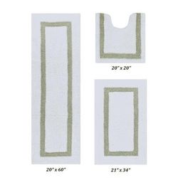 Hotel Collection 100% Cotton 3 Piece (20" X 20" | 21" X 34" | 20" X 60") Bath Rug Set by Brylane Home in White Sage