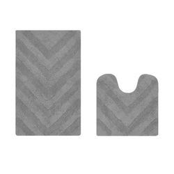 Hugo Collection 100% Cotton 2 Piece (20" X 20" | 21" X 34") Bath Rug Set by Brylane Home in Gray